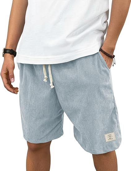 Mens Corduroy Shorts Elastic Waist Drawstring Casual Summer Beach Lounge Short
